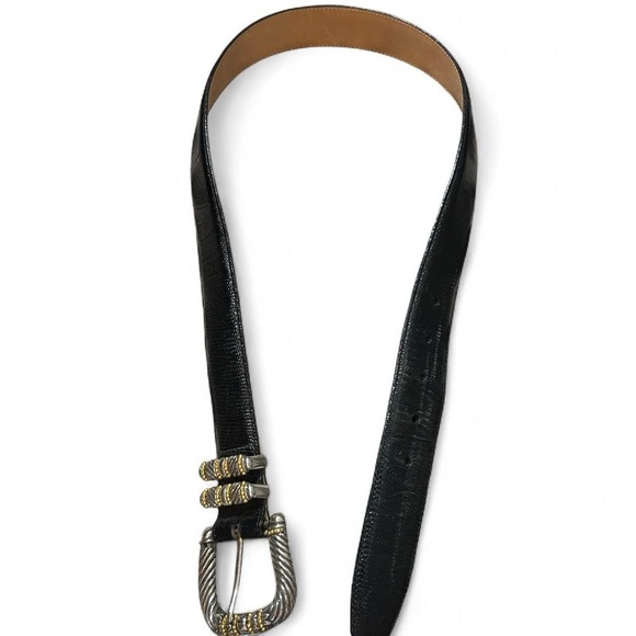 Vintage Brighton Black Belt w/ Chunky Silver + Gold Buckle | Size M Brighton Classics Vintage Black Leather Gold Silver Tone  main image 3